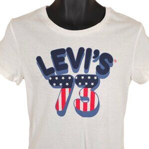 Levis T Shirt Womens Size Small White 73 American Flag